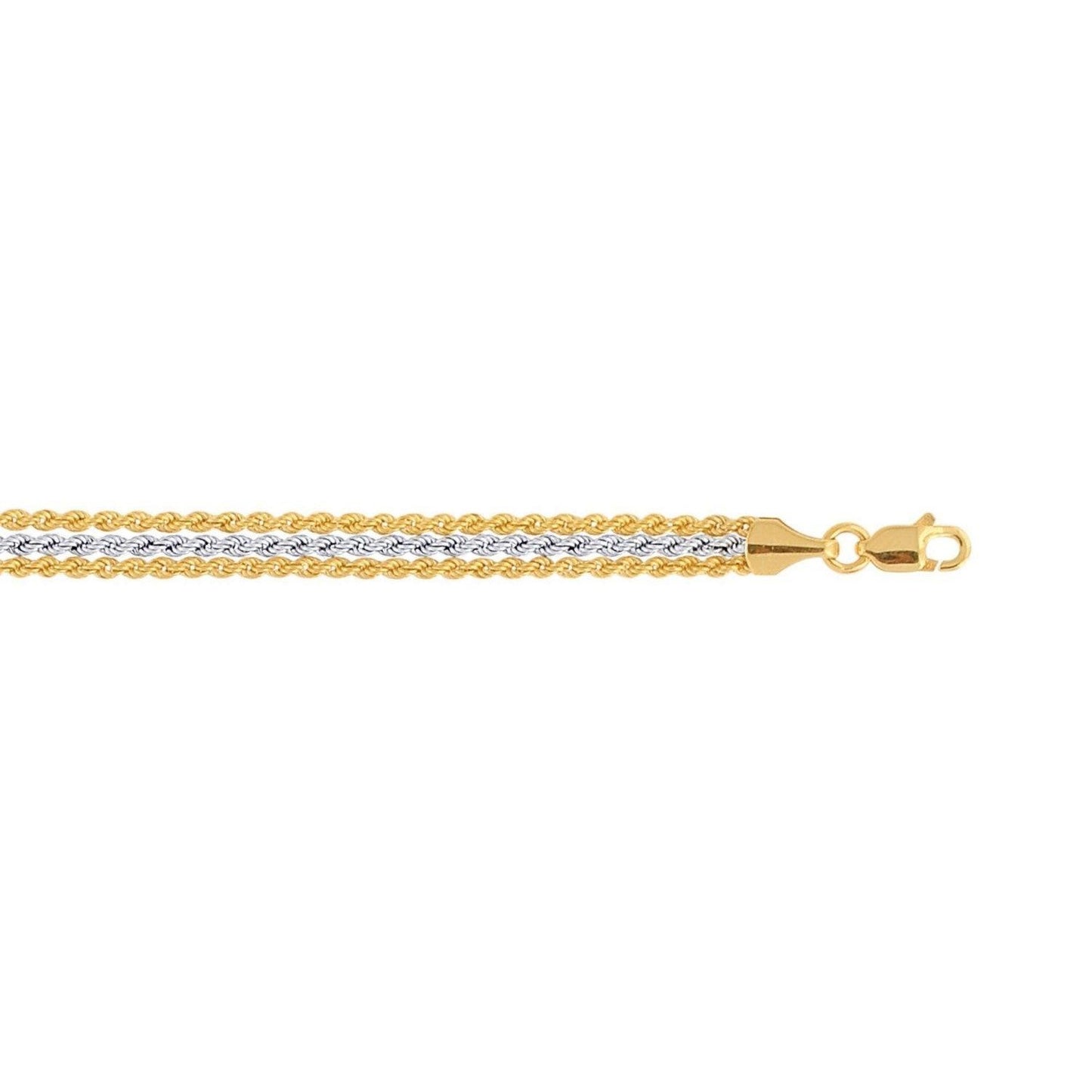 Triple Strand Rope Chain Bracelet in 10k Two Tone Gold (6.35 mm)