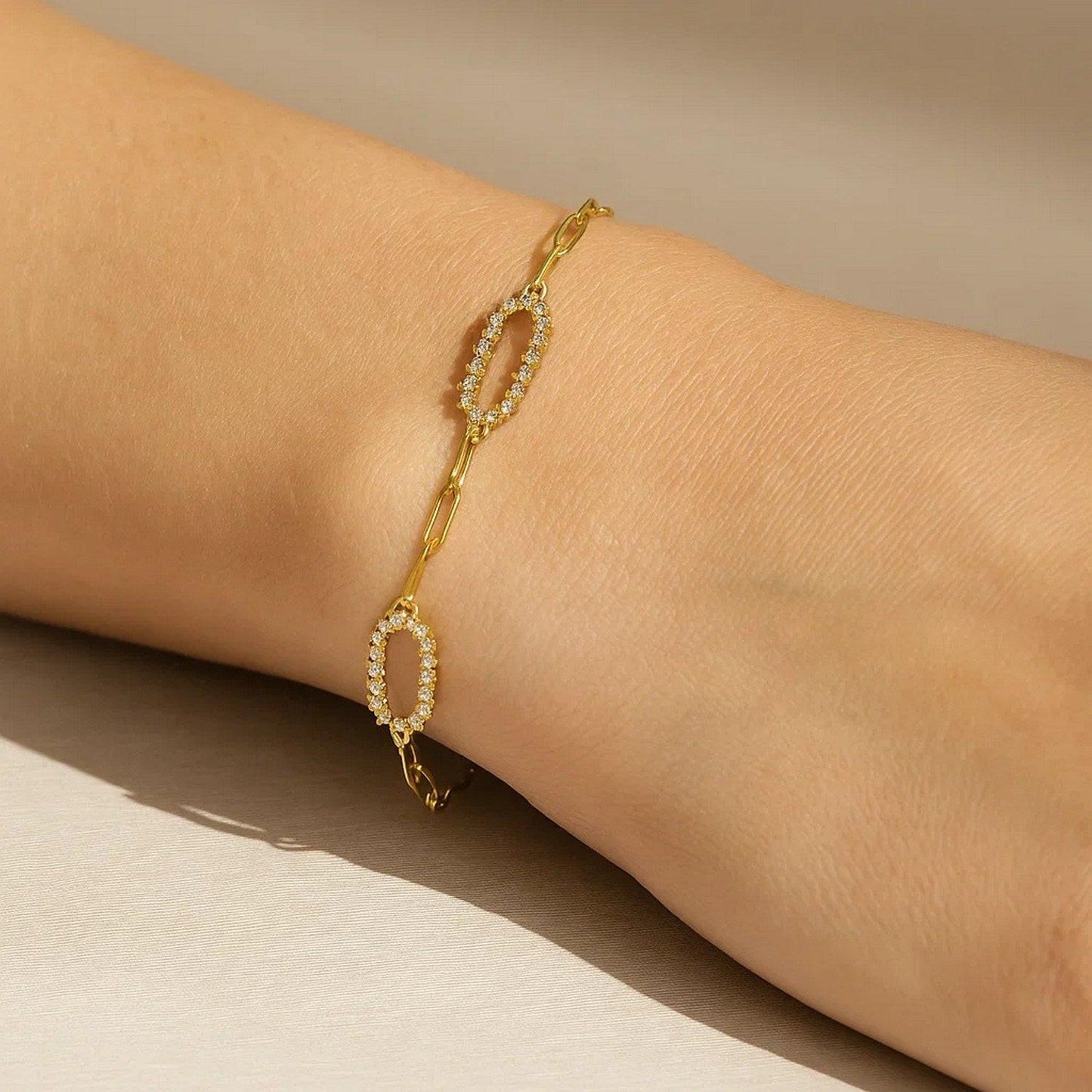 14K Yellow Gold Diamon Oro Paperclip Bracelet
