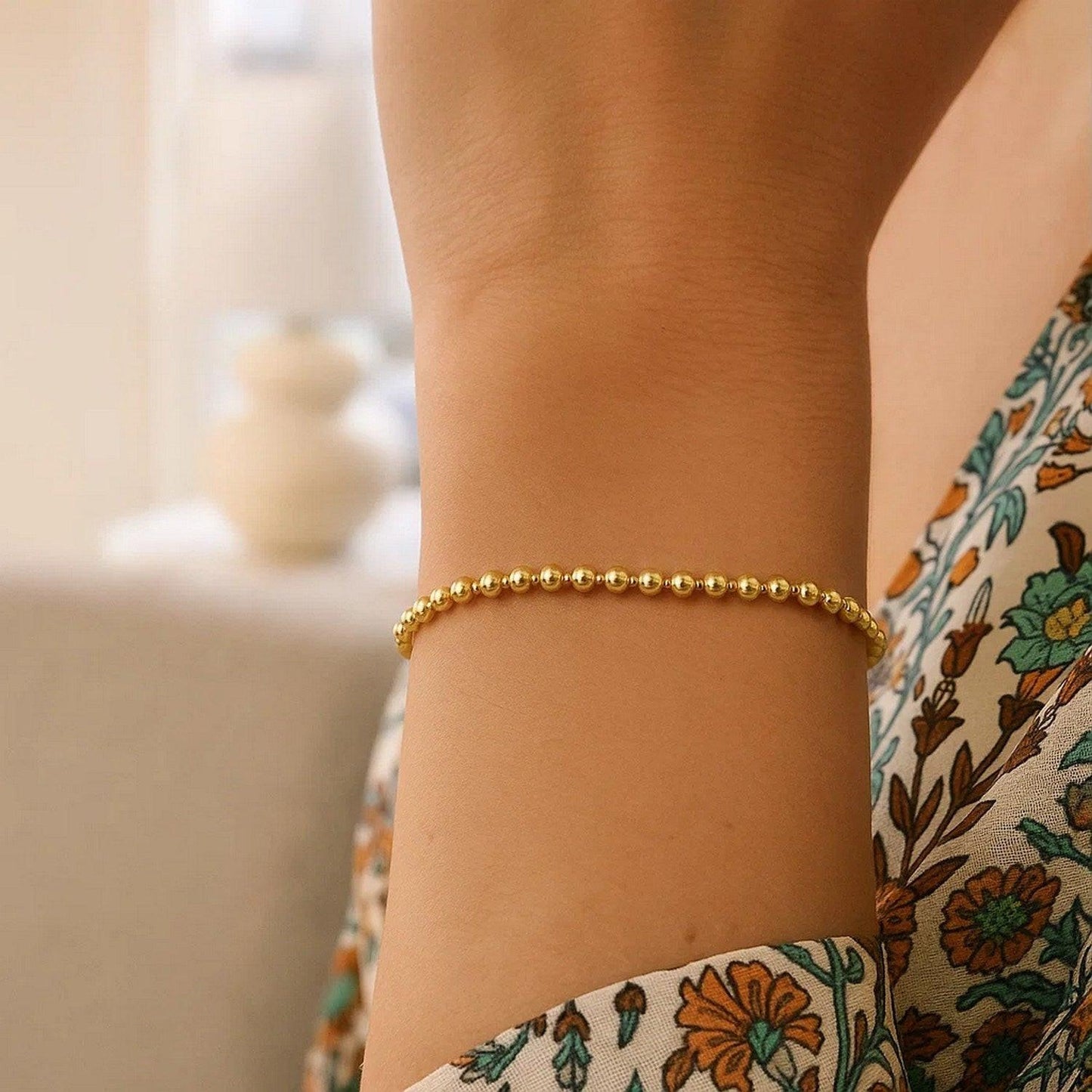 Duo Bead Bracelet in 14K Yellow Gold (3.00mm)