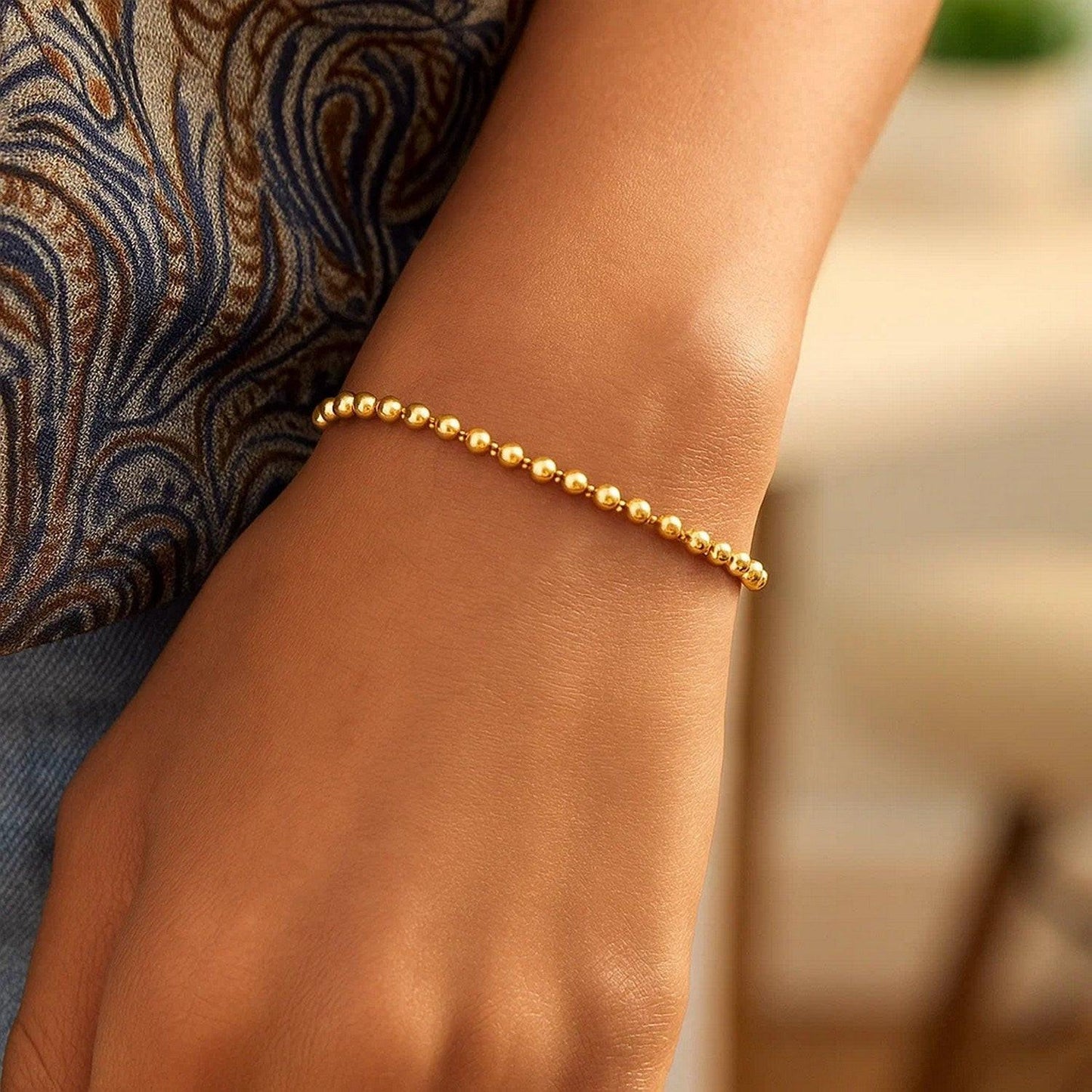 Duo Bead Bracelet in 14K Yellow Gold (3.00mm)