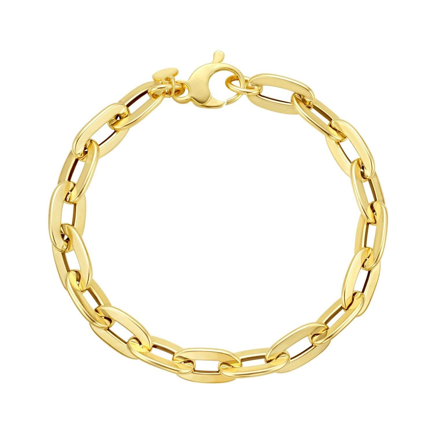 14K Yellow Gold Long Mirror Rolo Link Chain Bracelet (7.30 mm)
