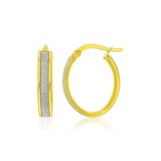 14k Two-Tone Gold Glitter Center Oval Hoop Earrings(4x15mm)