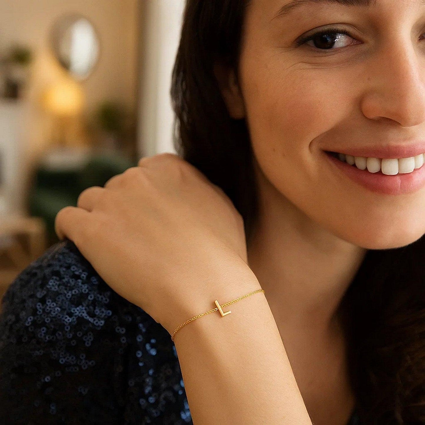 14K Yellow Gold Mini Initial L Bracelet