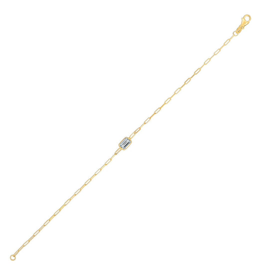 14K Yellow Gold White Topaz Paperclip Bracelet (1.50 mm)