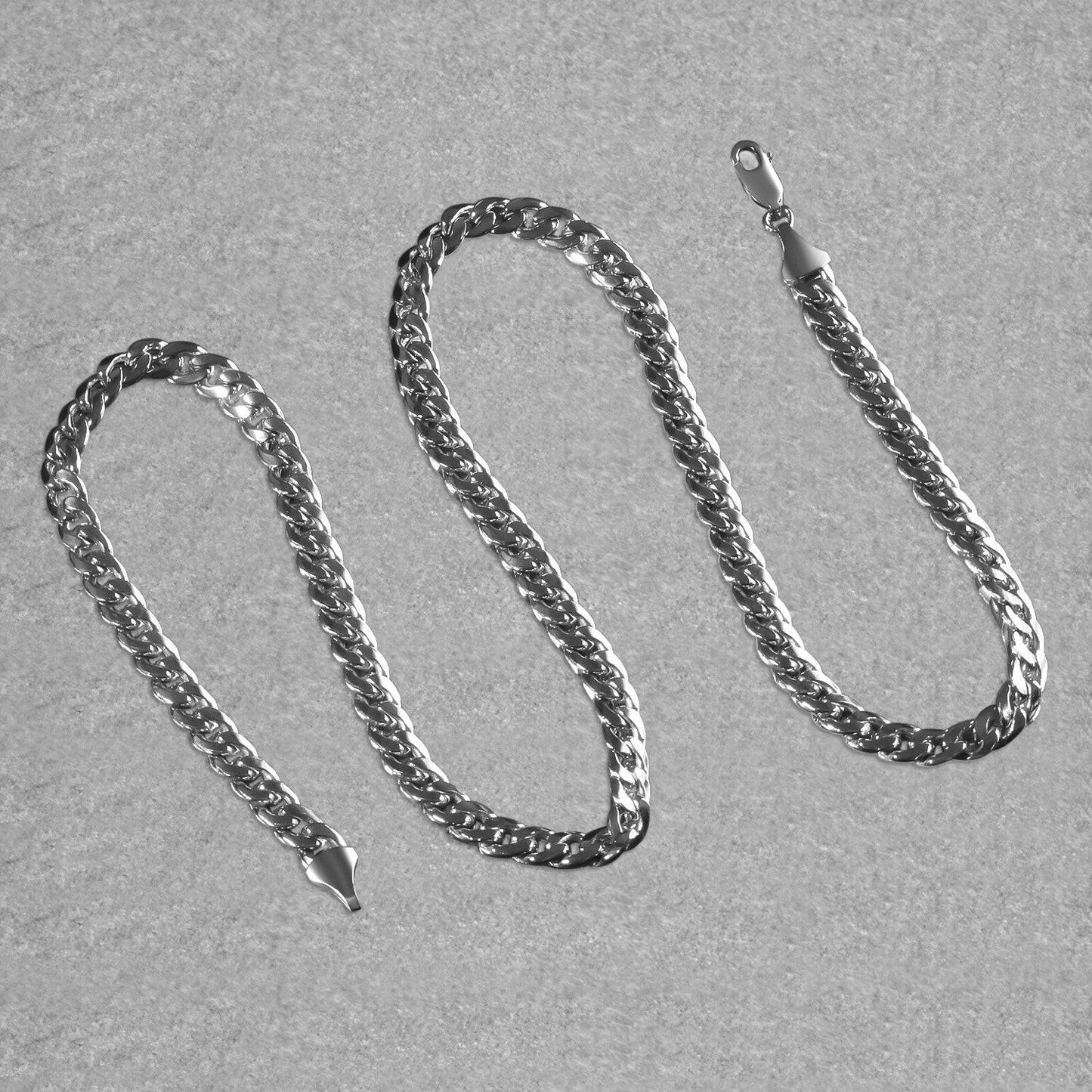 14K White Gold Miami Cuban Semi Solid Chain (7.00 mm)