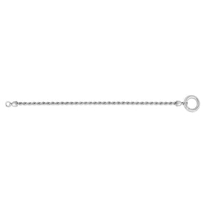 Sterling Silver Rhodium Plated Fancy Push Lock Rope Chain Bracelet (3.40 mm)