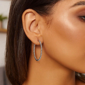 Sterling Silver Medium Bead Hoop Earrings