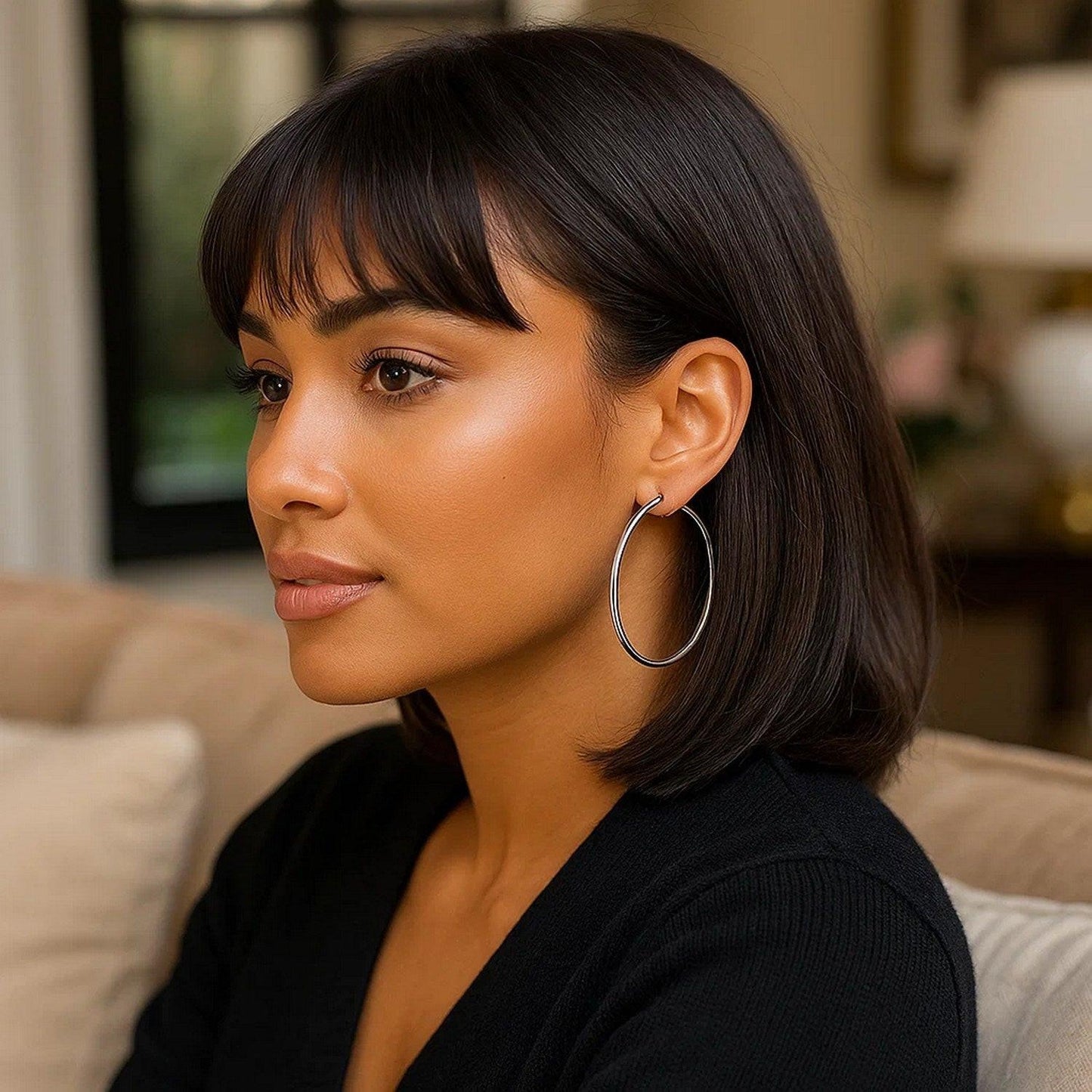 10k White Gold Polished Hoop Earrings (2x50mm)