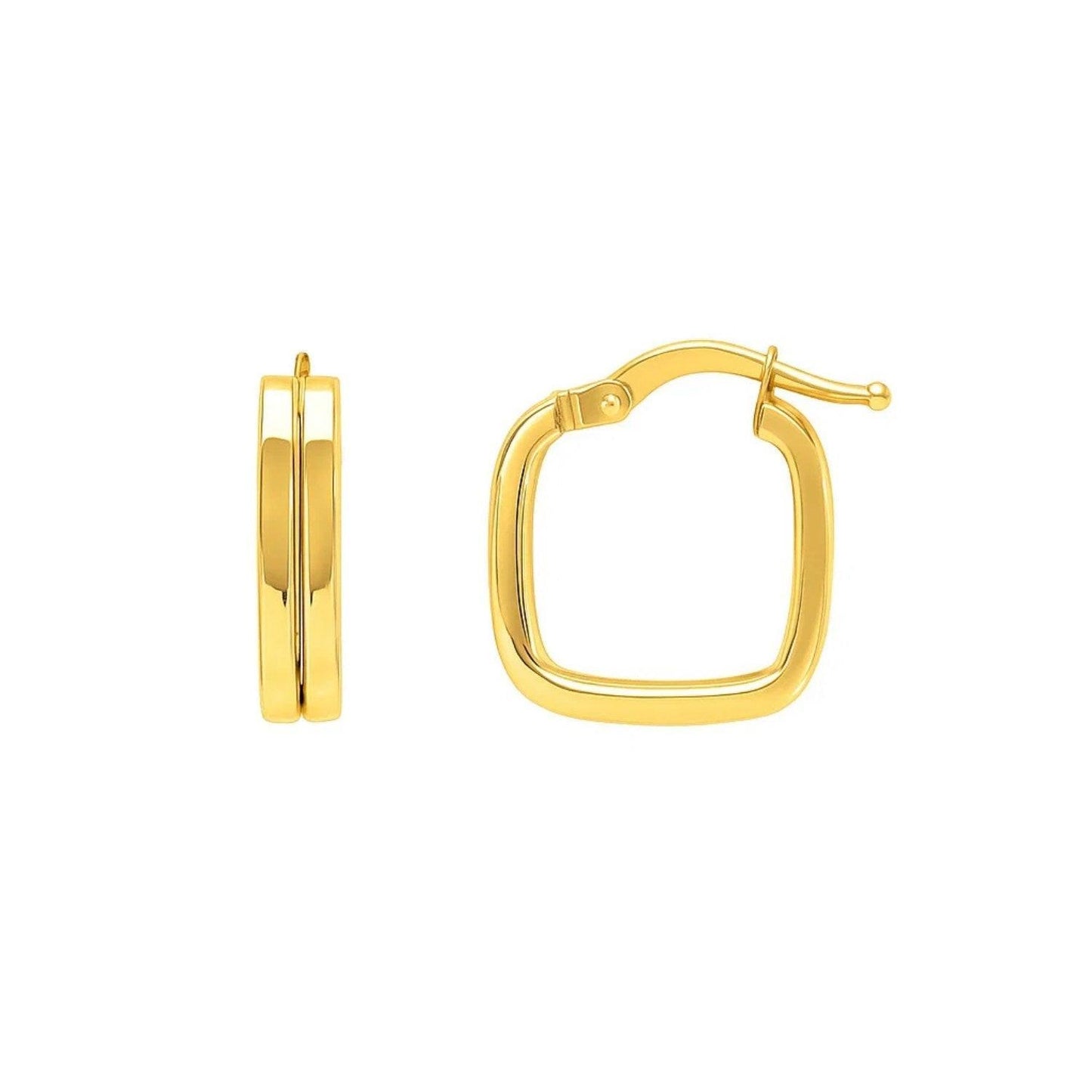 Double Square Tube Hoop Earrings in 14K Yellow Gold