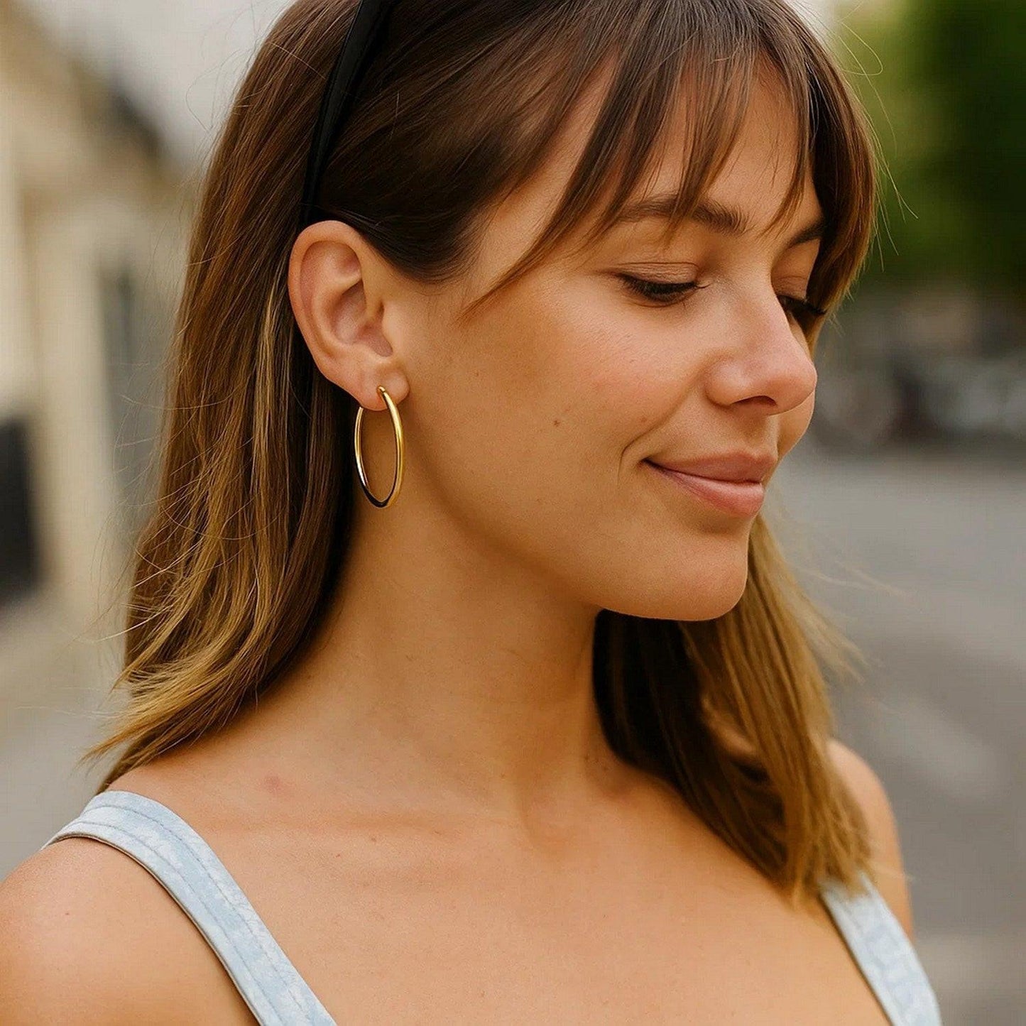 Classic Hoop Earrings in 14K Yellow Gold (2x35 mm)