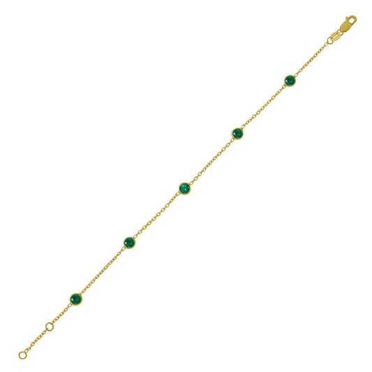 14K Yellow Gold Emerald Station Bracelet