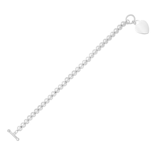 Sterling Silver Rhodium Plated Bead Toggle Heart Bracelet