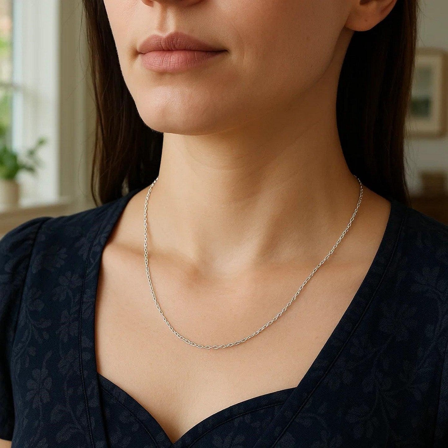 Sterling Silver Rhodium Plated Round Cable Chain (1.10 mm)