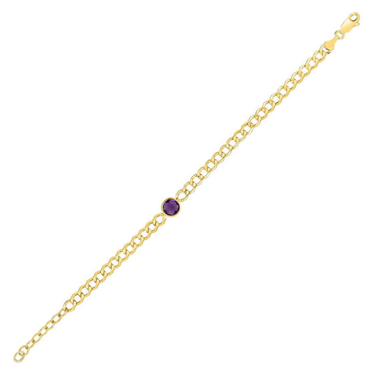 14K Yellow Gold Amethyst Curb Chain Bracelet (3.60 mm)