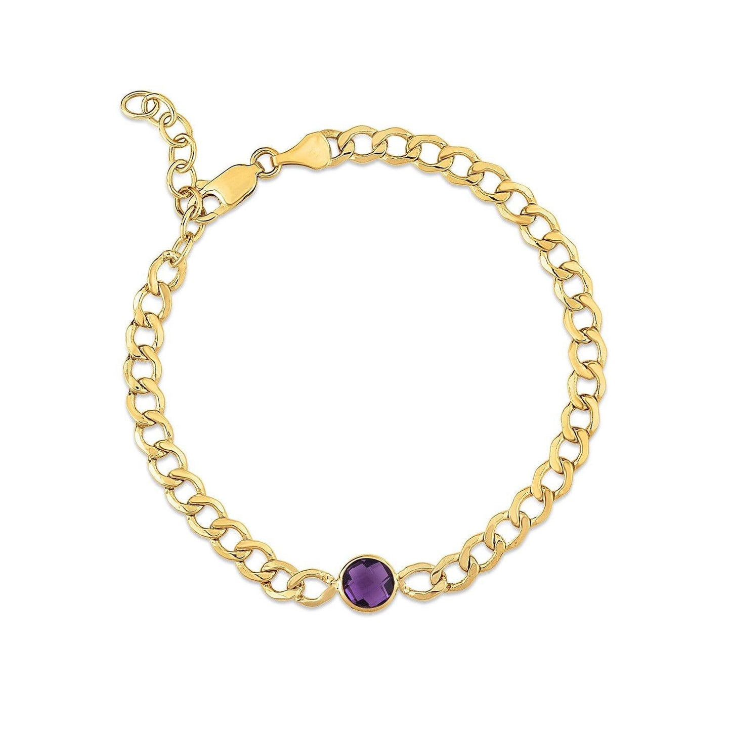 14K Yellow Gold Amethyst Curb Chain Bracelet (3.60 mm)
