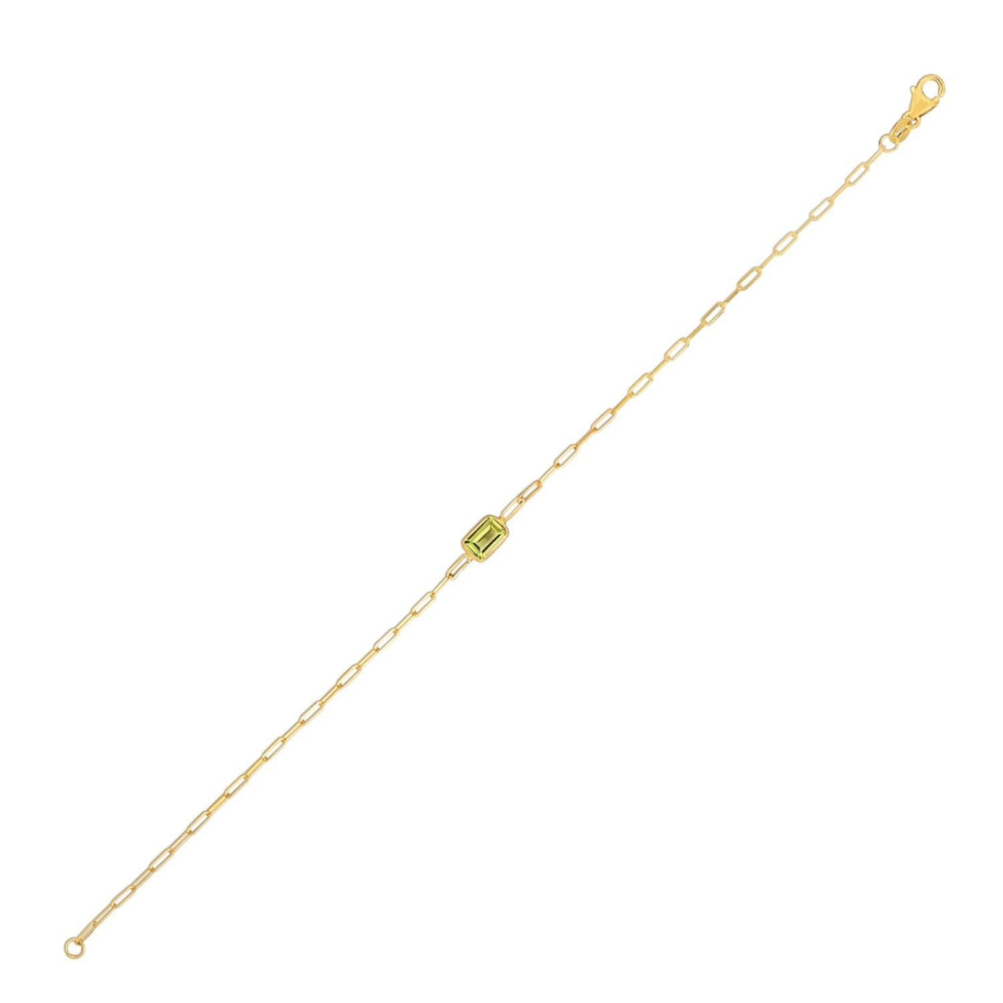 14K Yellow Gold Peridot Paperclip Bracelet (1.50 mm)