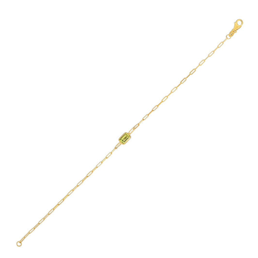 14K Yellow Gold Peridot Paperclip Bracelet (1.50 mm)