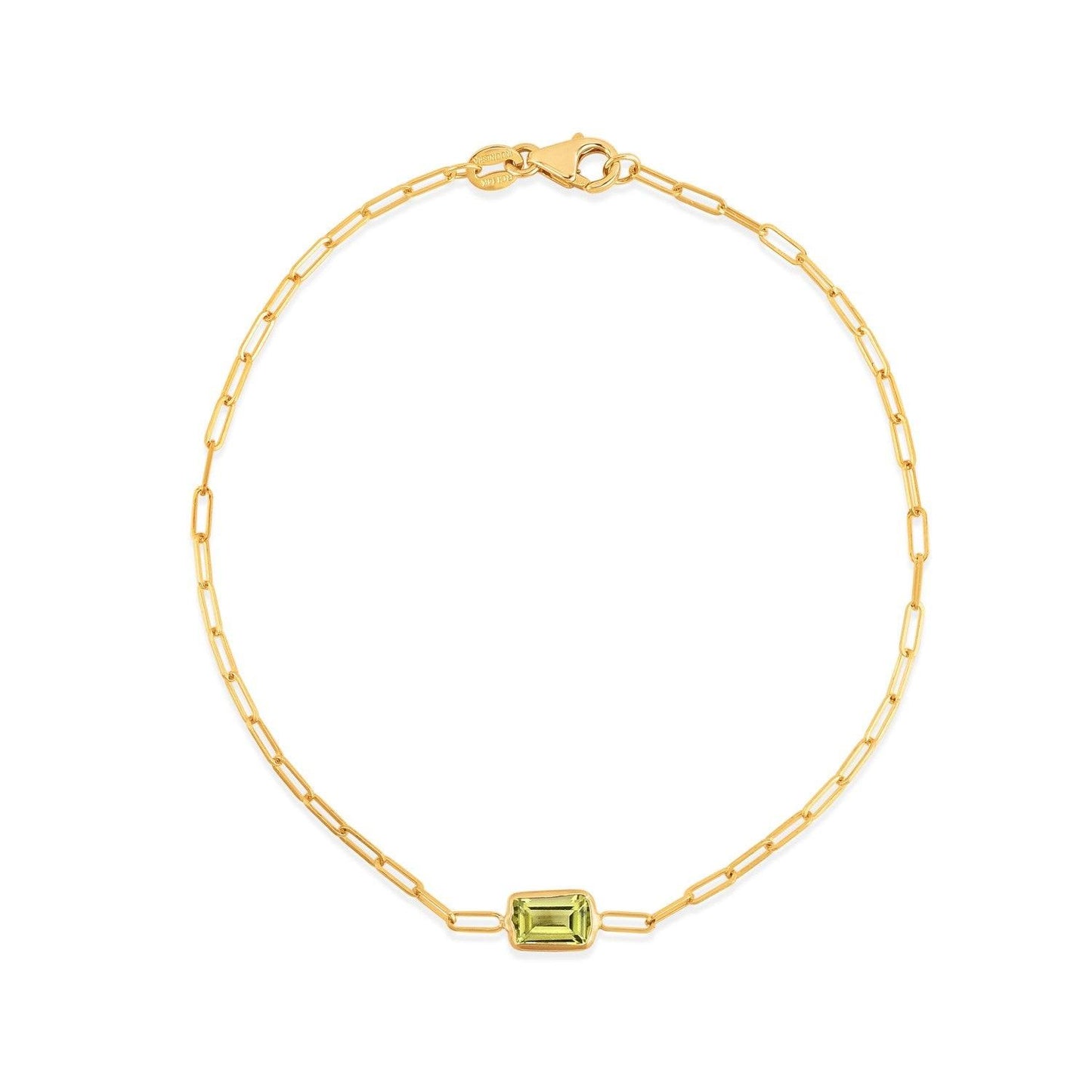 14K Yellow Gold Peridot Paperclip Bracelet (1.50 mm)