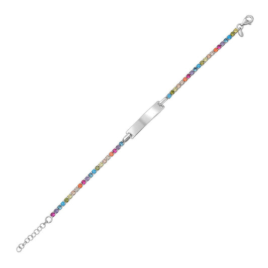 Sterling Silver Rhodium Plated Rainbow CZ ID Bracelet (2.70 mm)
