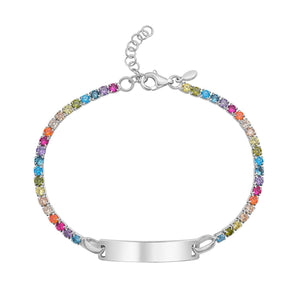 Sterling Silver Rhodium Plated Rainbow CZ ID Bracelet (2.70 mm)