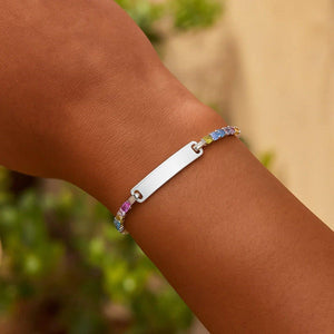 Sterling Silver Rhodium Plated Rainbow CZ ID Bracelet (2.70 mm)