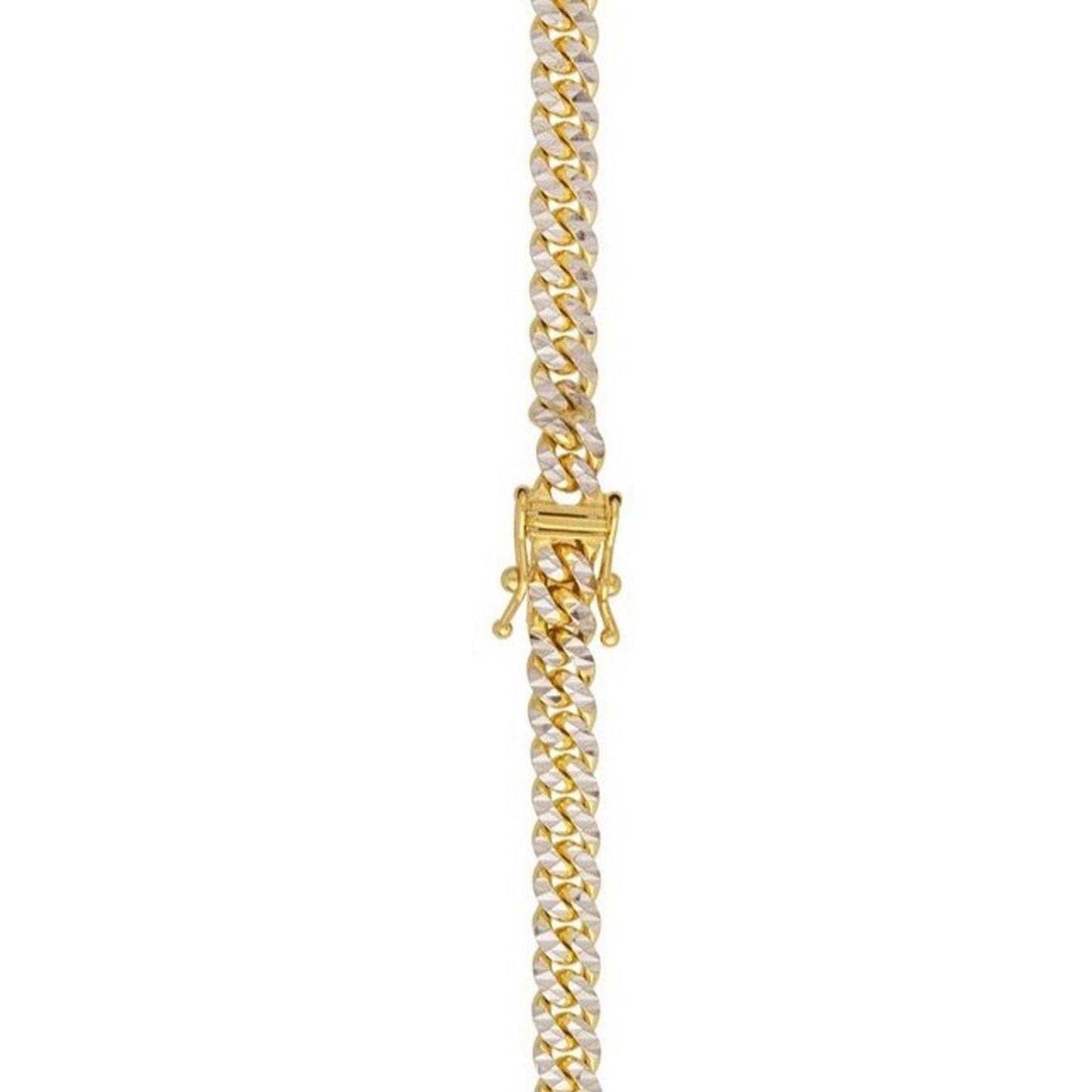 Classic Miami Cuban White Pave Solid Chain in 14k Yellow Gold (6.00 mm)