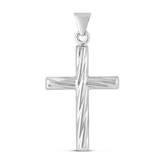 Sterling Silver Rhodium Plated Twisted Cross Pendant
