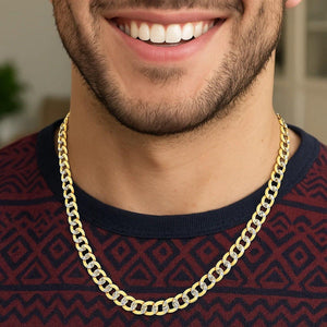 14k Two Tone Gold Pave Curb Chain (7.00 mm)