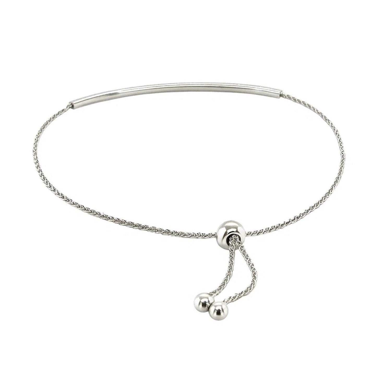 14k White Gold Smooth Curved Bar Lariat Design Bracelet (1.00 mm)