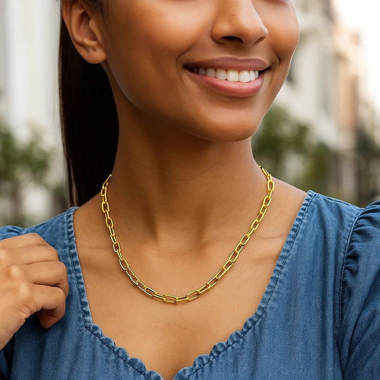 14K Yellow Gold Charm Lock Paperclip Chain