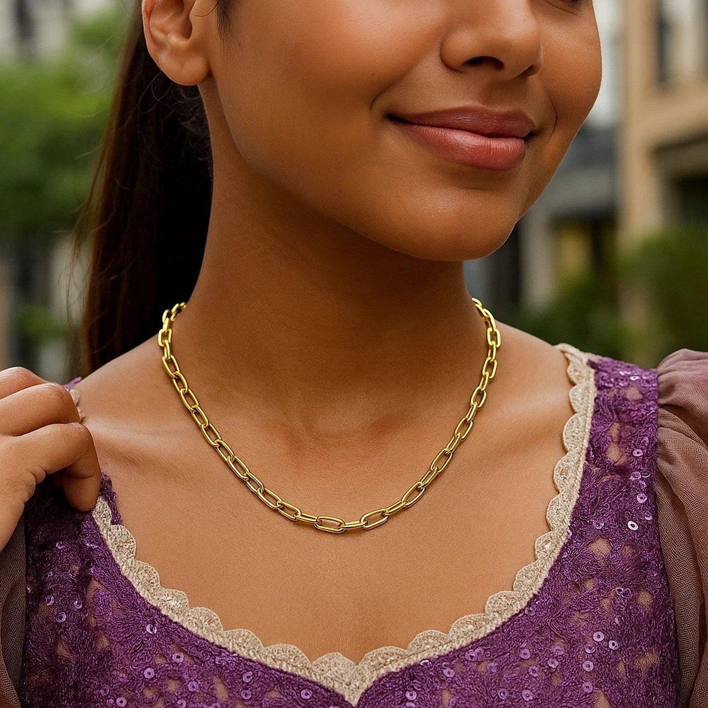 14K Yellow Gold Charm Lock Paperclip Chain