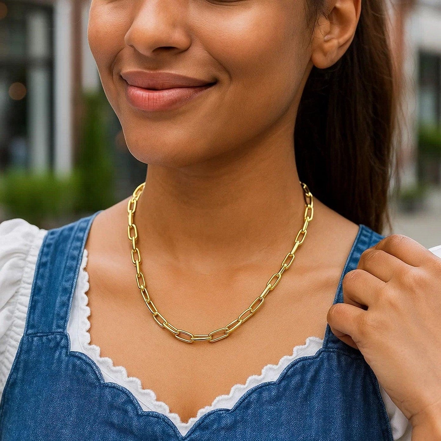 14K Yellow Gold Charm Lock Paperclip Chain