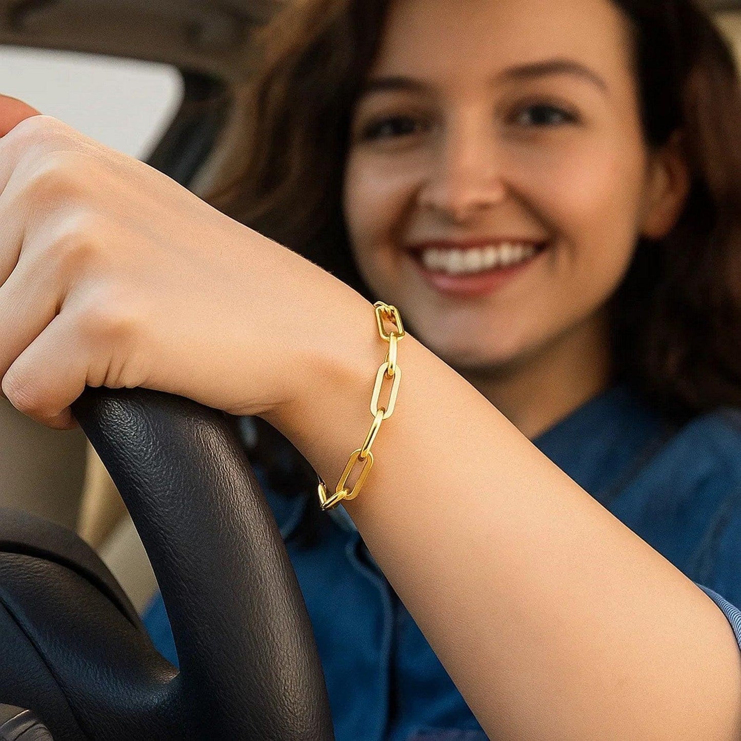 14K Yellow Gold Extra Wide Paperclip Chain Bracelet (6.10 mm)