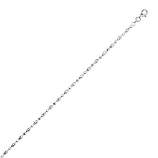 Sterling Silver Rhodium Plated Moon Cut Oval Bead Chain (2.50 mm)