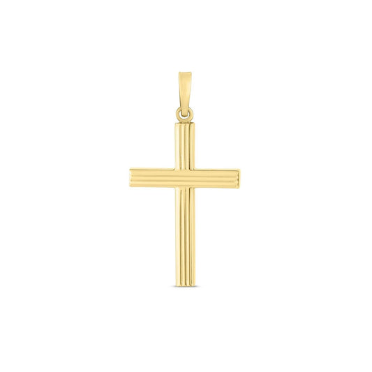 14k Yellow Gold High Polish Ribber Cross Pendant
