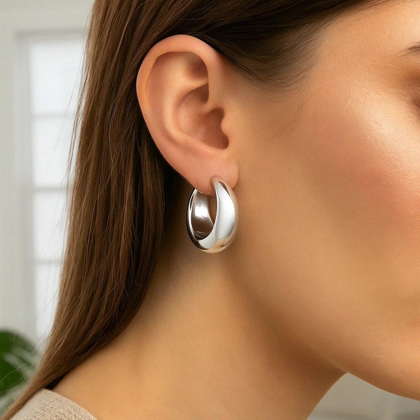 Sterling Silver Sculpted Hoop Earrings