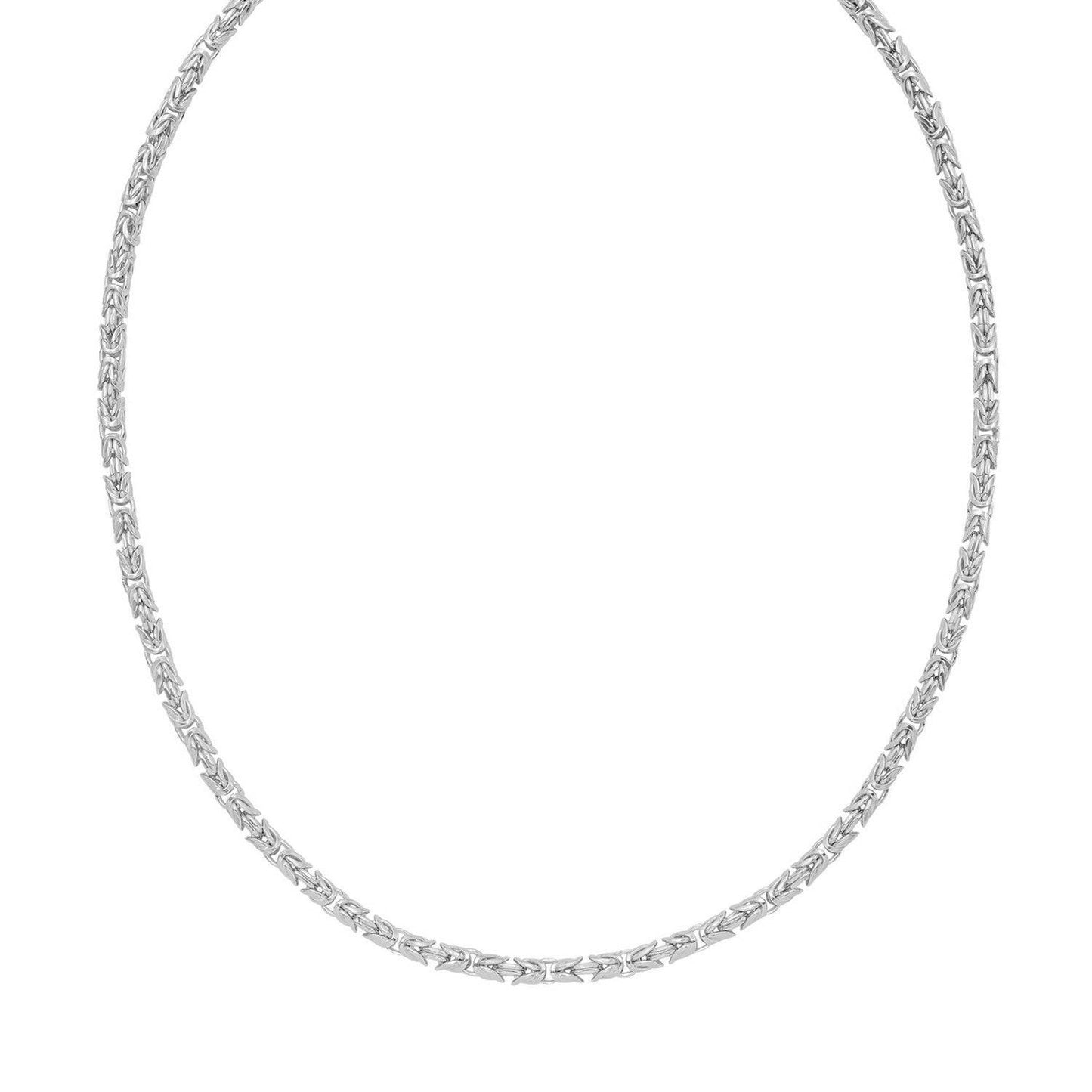 Sterling Silver Rhodium Plated Solid Round Byzantine Chain (4.10 mm)