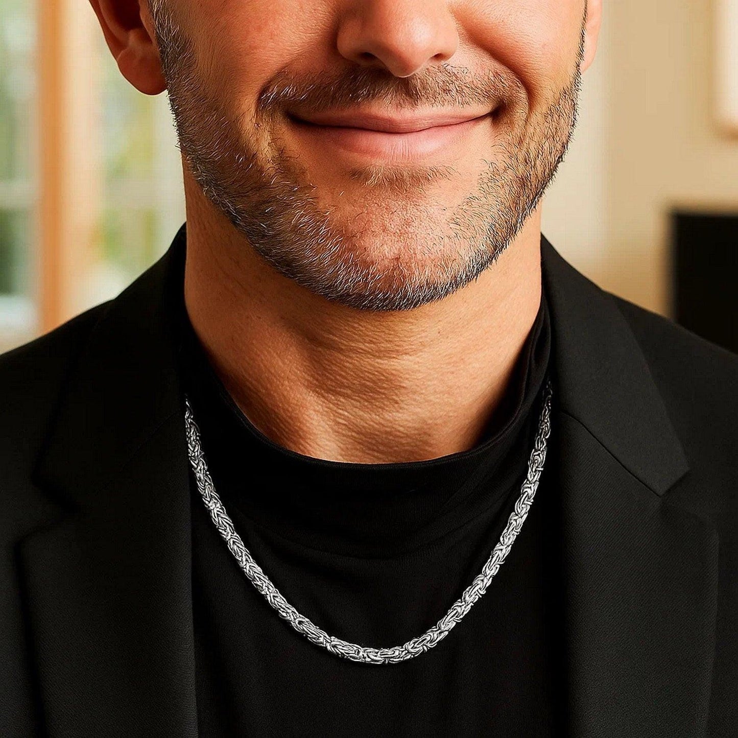 Sterling Silver Rhodium Plated Solid Round Byzantine Chain (4.10 mm)