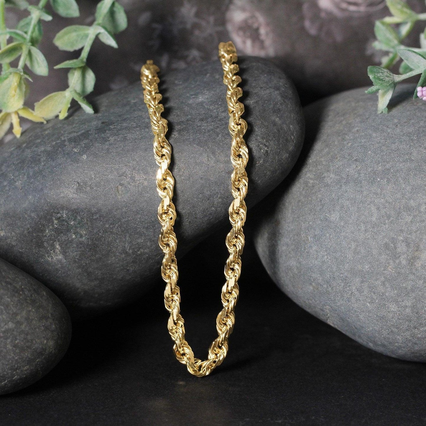 14k Yellow Gold Solid Diamond Cut Rope Chain (7.00 mm)
