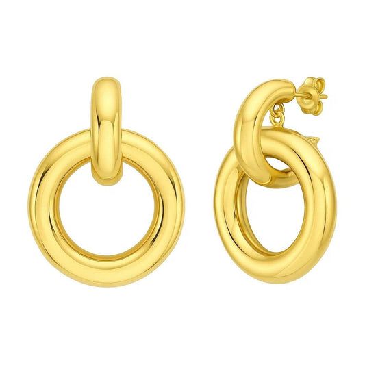14K Yellow Gold Polished Round Linked Hoop Earrings