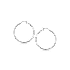 Sterling Silver Rhodium Plated Thin and Polished Hoop Style Earrings (2x35mm)