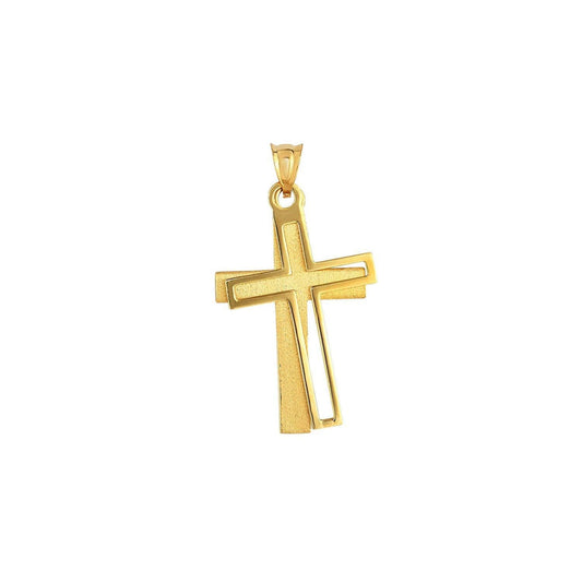 14K Yellow Gold Double Layer Cross Pendant