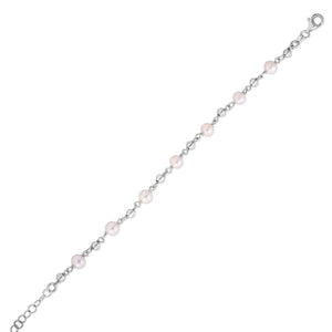 Sterling Silver Rhodium Plated Pearl Bead Bracelet