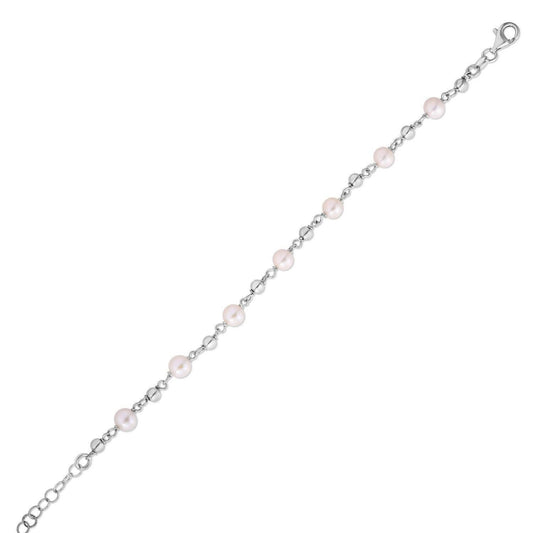 Sterling Silver Rhodium Plated Pearl Bead Bracelet