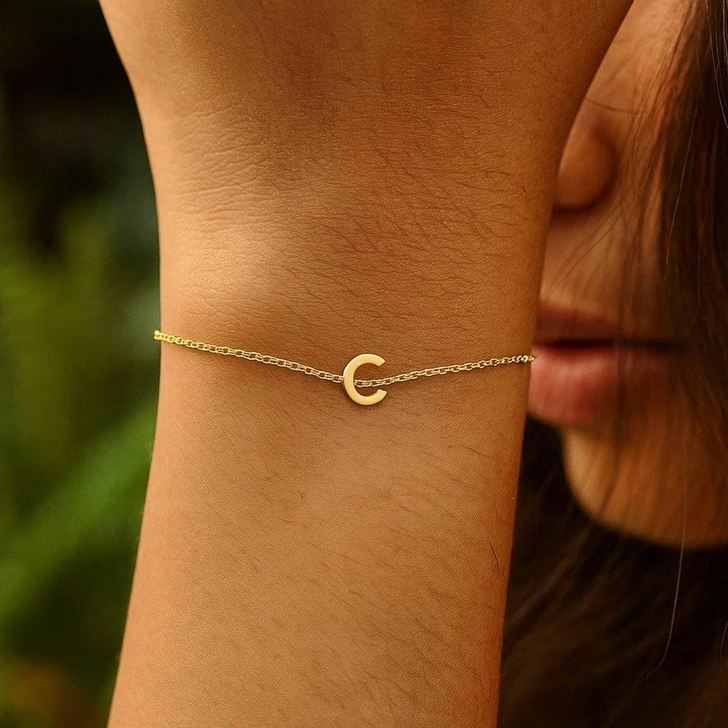 14K Yellow Gold Mini Initial C Bracelet