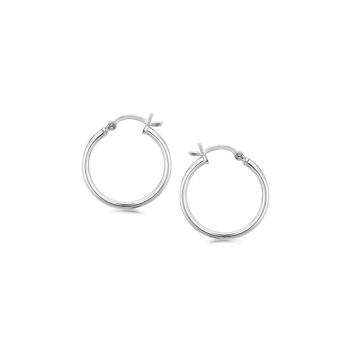 Sterling Silver Polished Thin Hoop Earrings with Rhodium Plating (2x20mm)