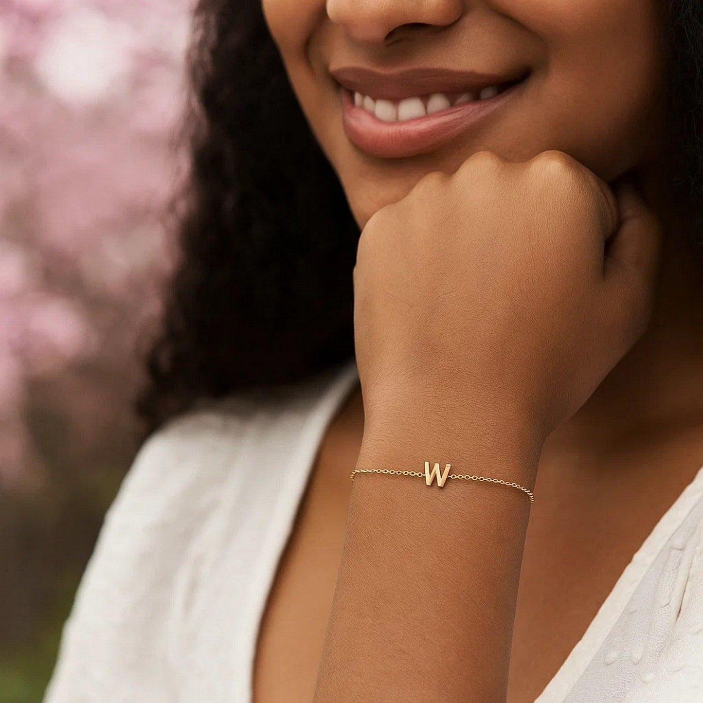 14K Yellow Gold Mini Initial W Bracelet