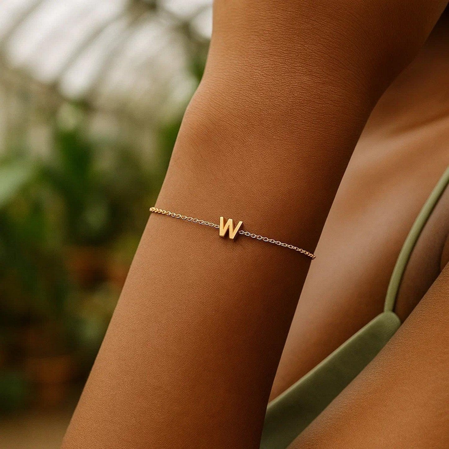 14K Yellow Gold Mini Initial W Bracelet