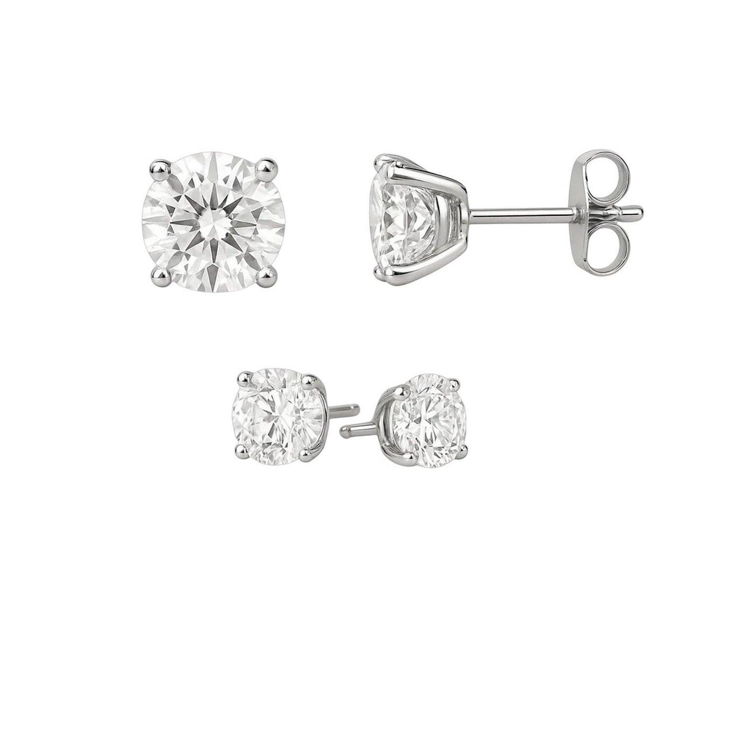 14k White Gold Stud Earrings with White Hue Faceted Cubic Zirconia(5mm)