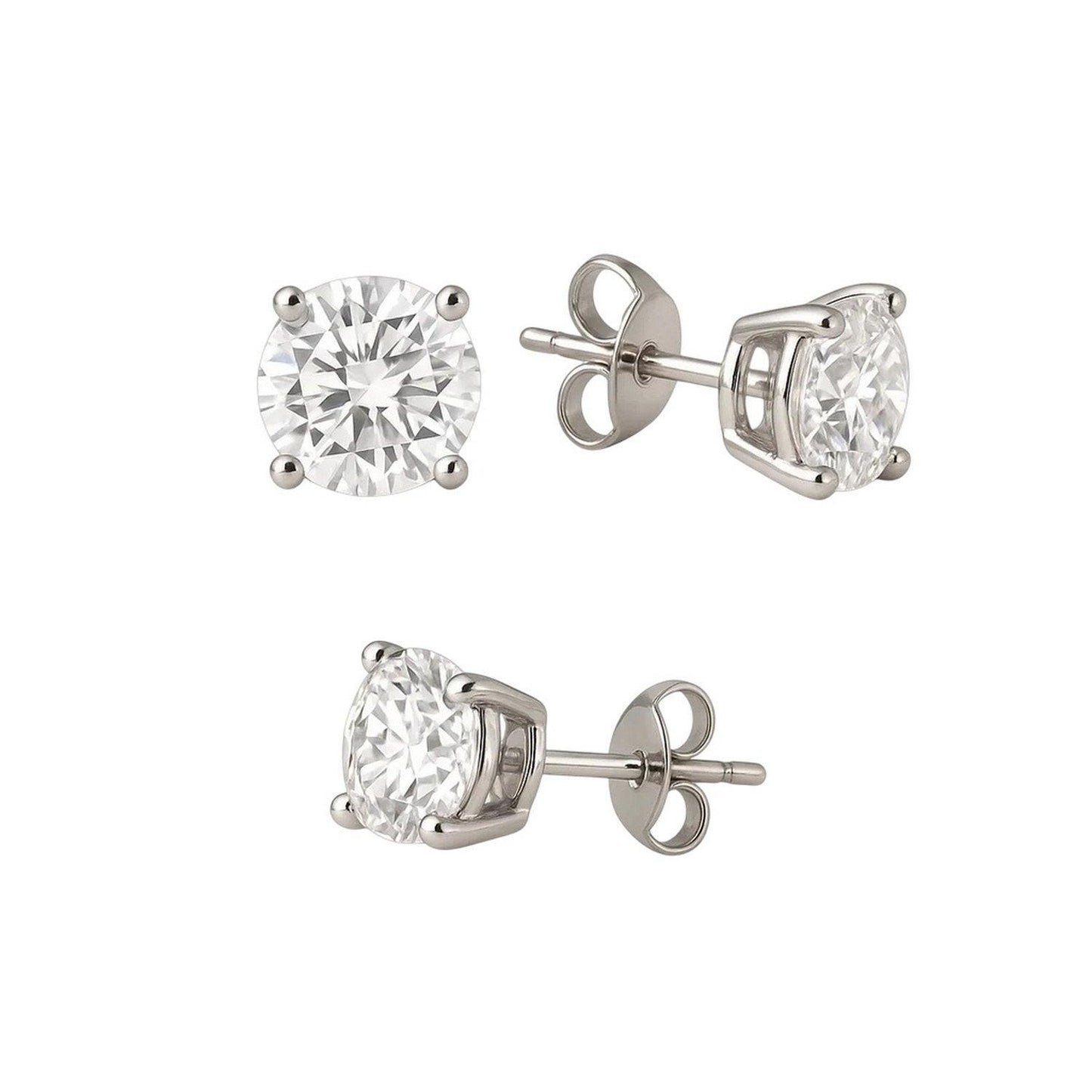 14k White Gold Stud Earrings with White Hue Faceted Cubic Zirconia(5mm)
